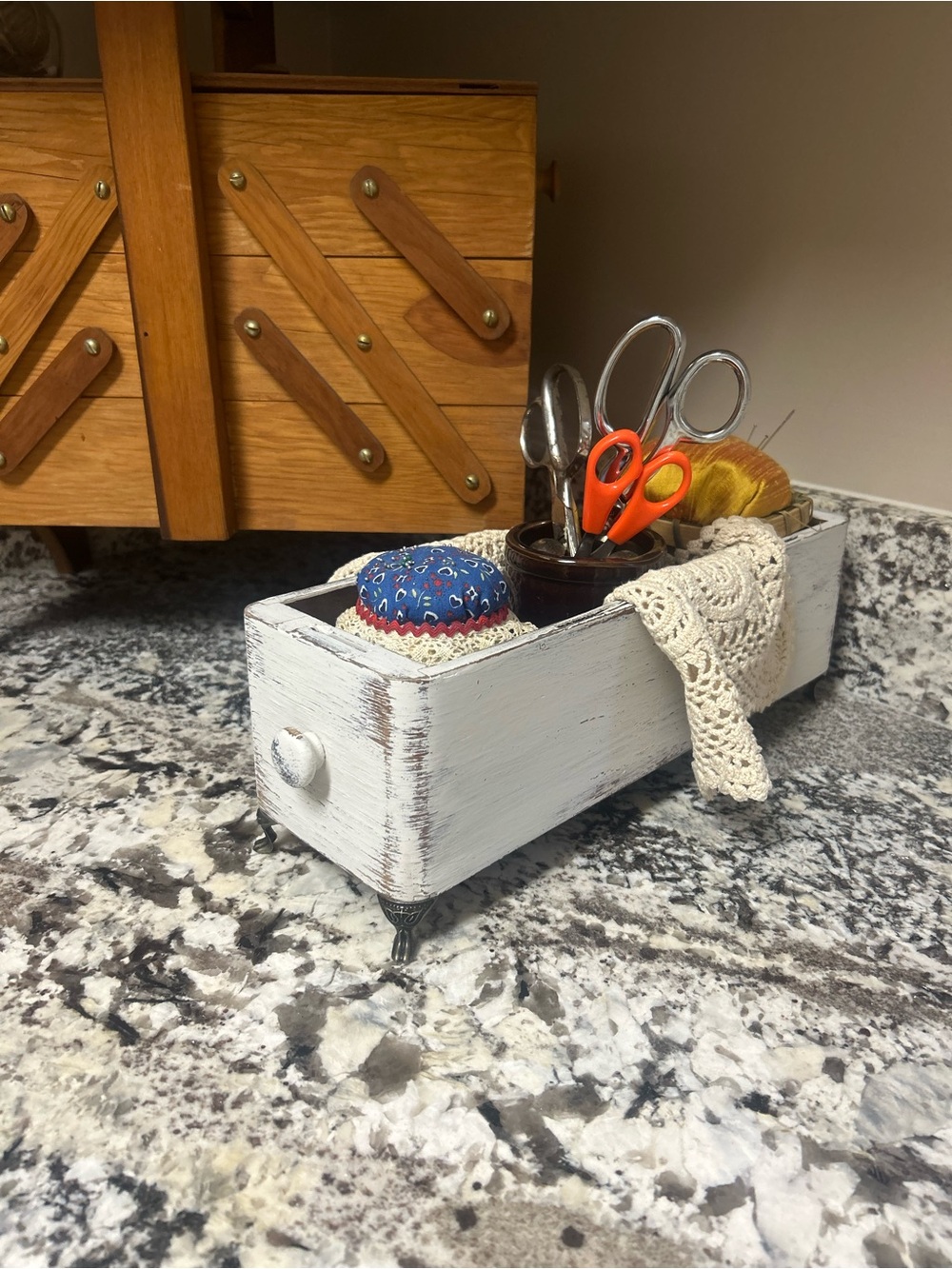 Vintage Repurposed Footed Sewing Machine Drawer